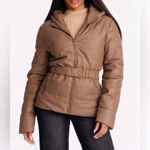 Faux Leather Tan Puffer Jacket